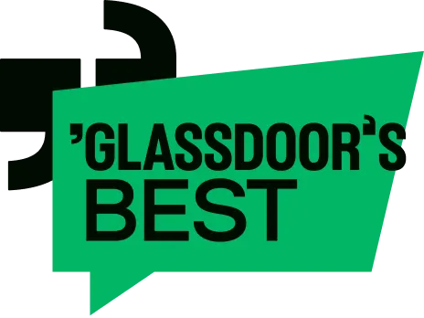 Glassdoor's Best award logo featuring bold black text on a green speech bubble with the Glassdoor icon.