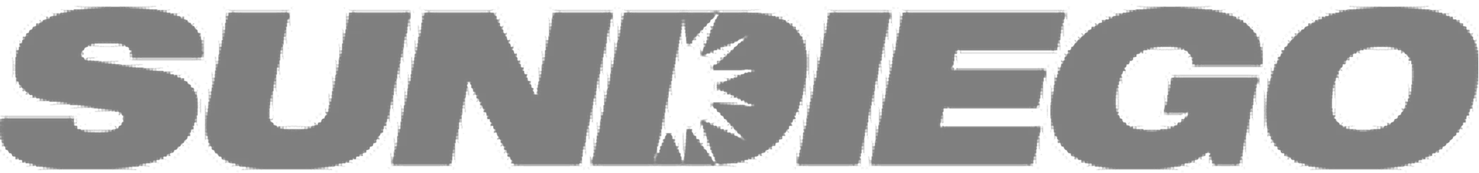 SunDiego logo in bold gray italic letters with a sunburst graphic replacing the letter I.