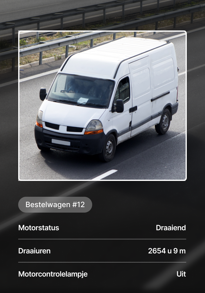 Data van voertuigmonitoring laten zien dat de motor 2654 uur draait zonder waarschuwingslampjes.