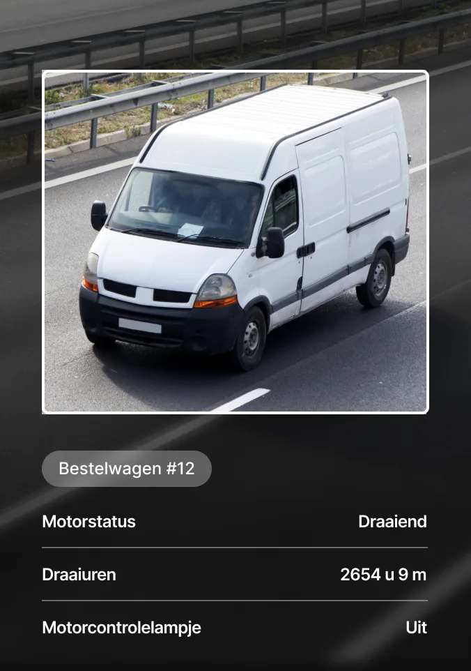 Data van voertuigmonitoring laten zien dat de motor 2654 uur draait zonder waarschuwingslampjes.