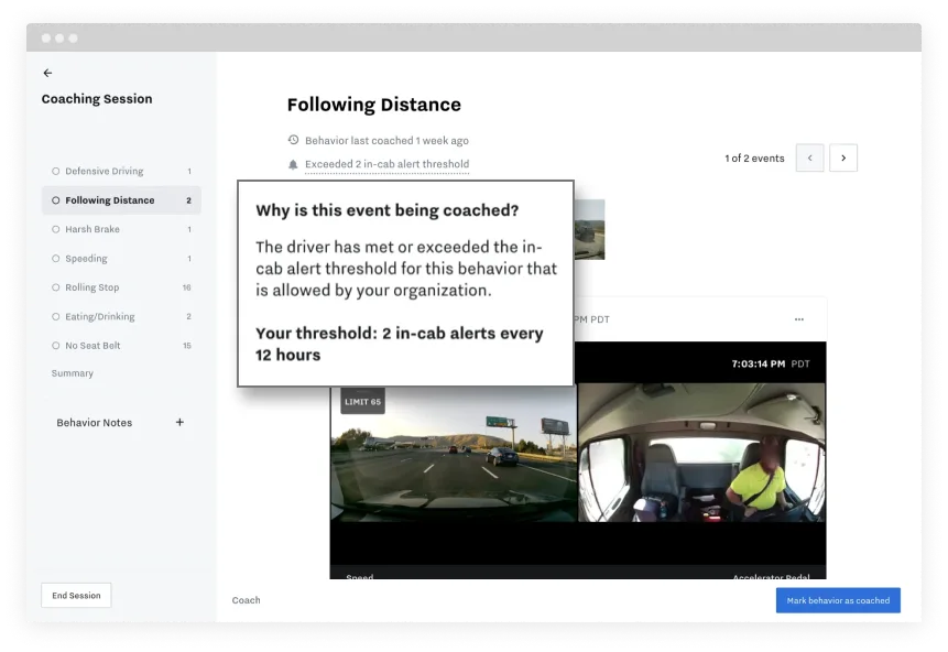 Empower drivers to self-coach in real-time before a safety event is sent to a manager.
