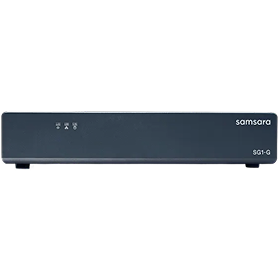 Un elegante dispositivo Samsara SD-1 negro con diseño minimalista en panel frontal que presenta pequeñas luces indicadoras.