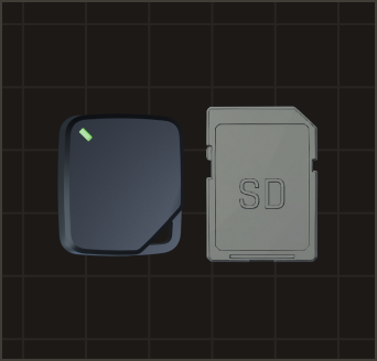 A small dark device compared to an SD card in size, with text reading "Small as SD card" and an arrow pointing to the device.