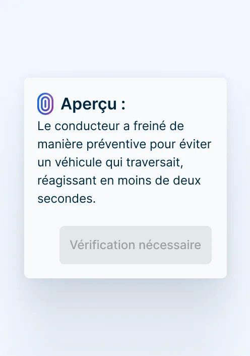 La carte « Aperçu » signale le freinage défensif d'un conducteur pour éviter un véhicule dans un délai de deux secondes.