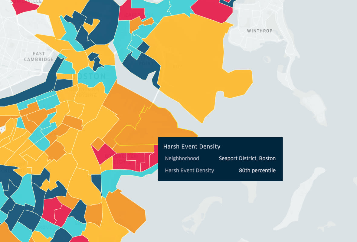 Map showing harsh events in Boston