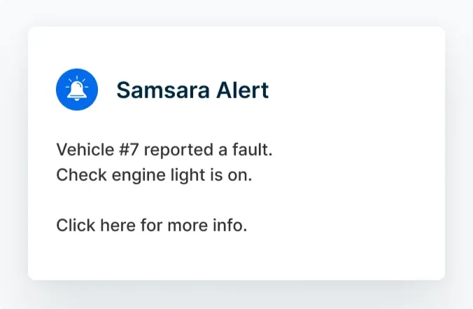 Vehicle maintenance interface showing upcoming PM A due in 500 miles, with suggested PM B and Annual service items.