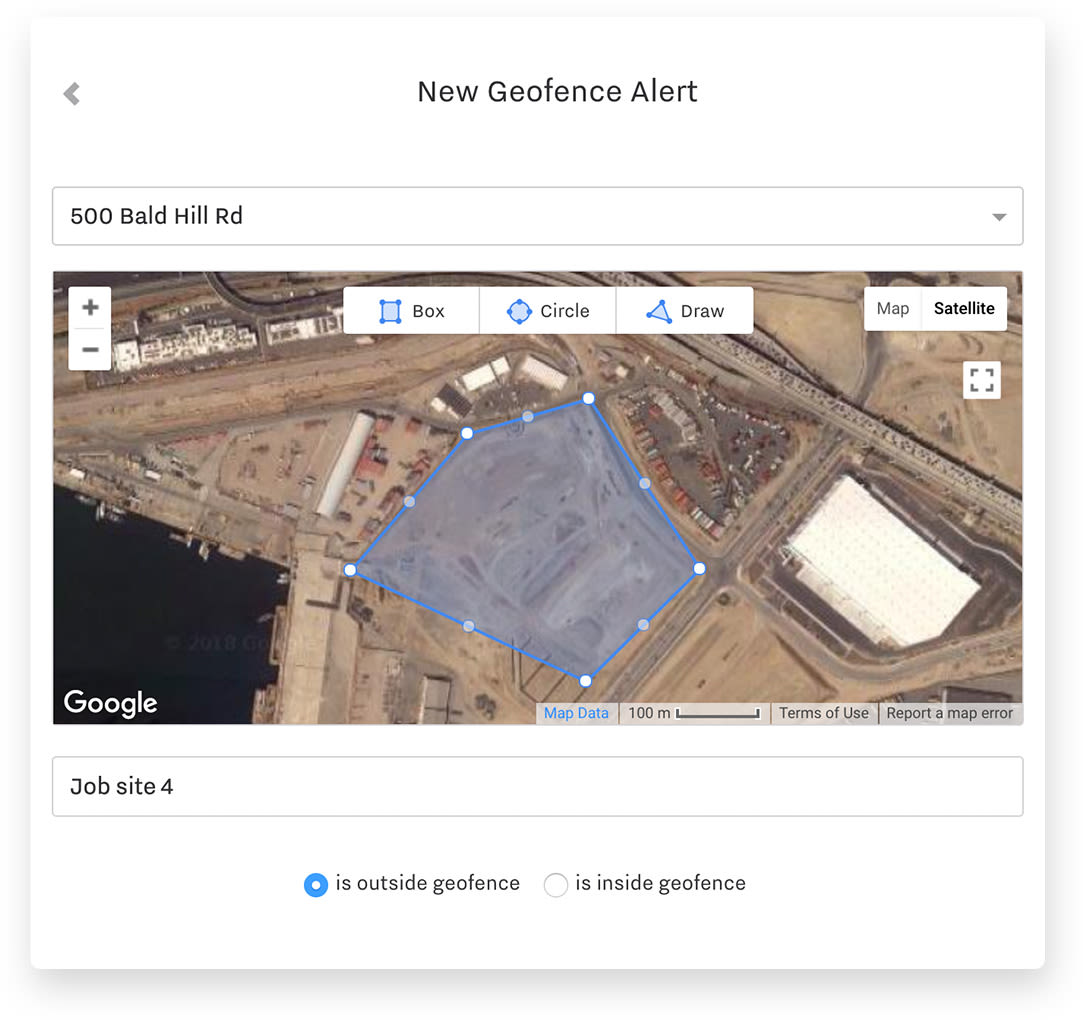 Screenshot of geofence alert