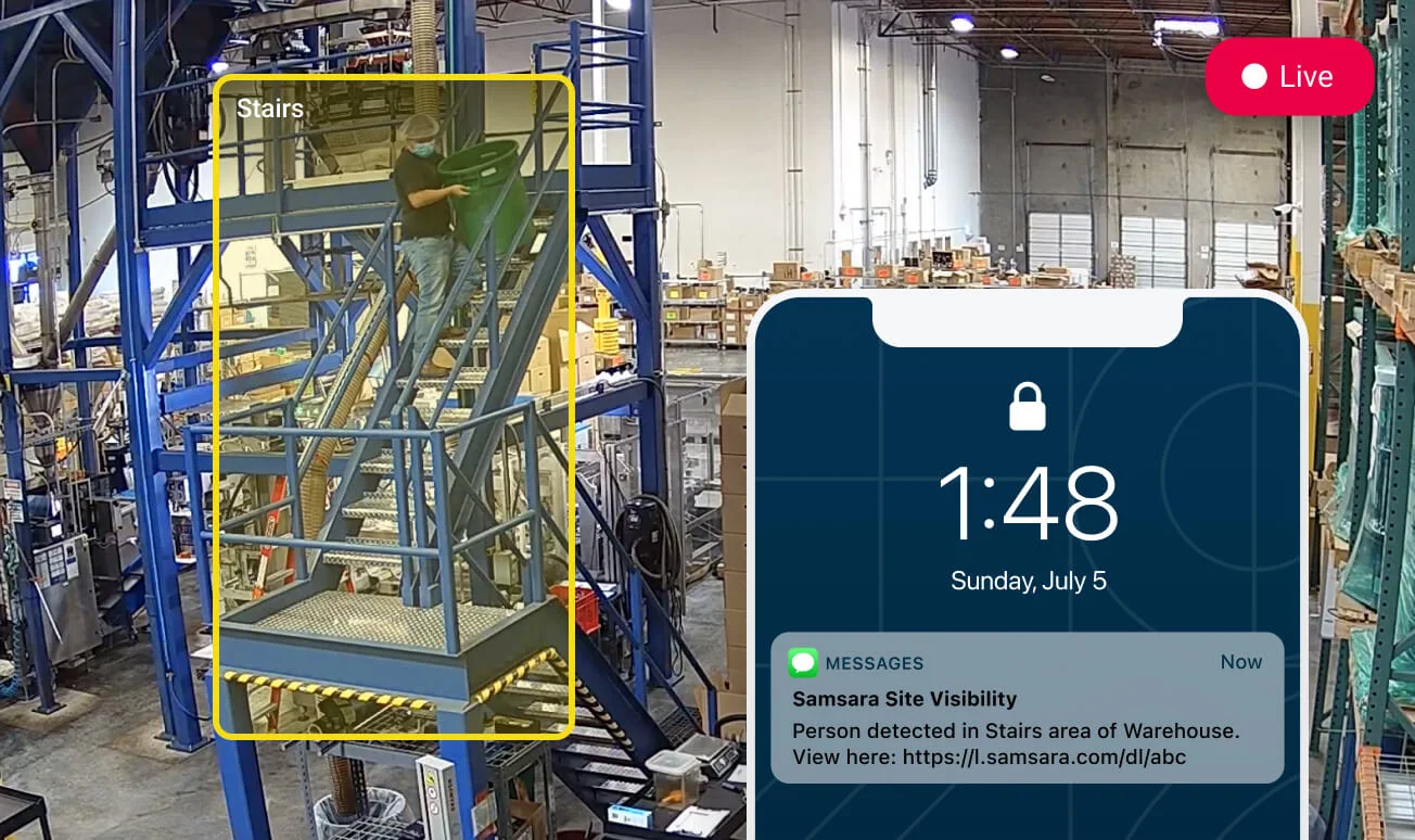 Real-time alert sent through SMS notifying Safety Manager of dangerous onsite activity.