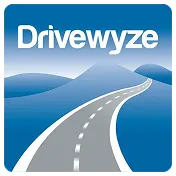 Logo de Drivewyze que muestra un camino sinuoso a través de colinas azules con el nombre de la empresa en la parte superior
