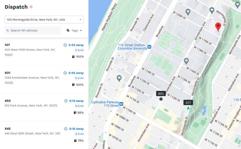 Screenshot of real-time dispatch for new businesses by Samsara