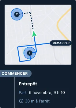 Carte montrant l'itinéraire de livraison, le point de départ et l'information sur le départ de l'entrepôt du 6 novembre
