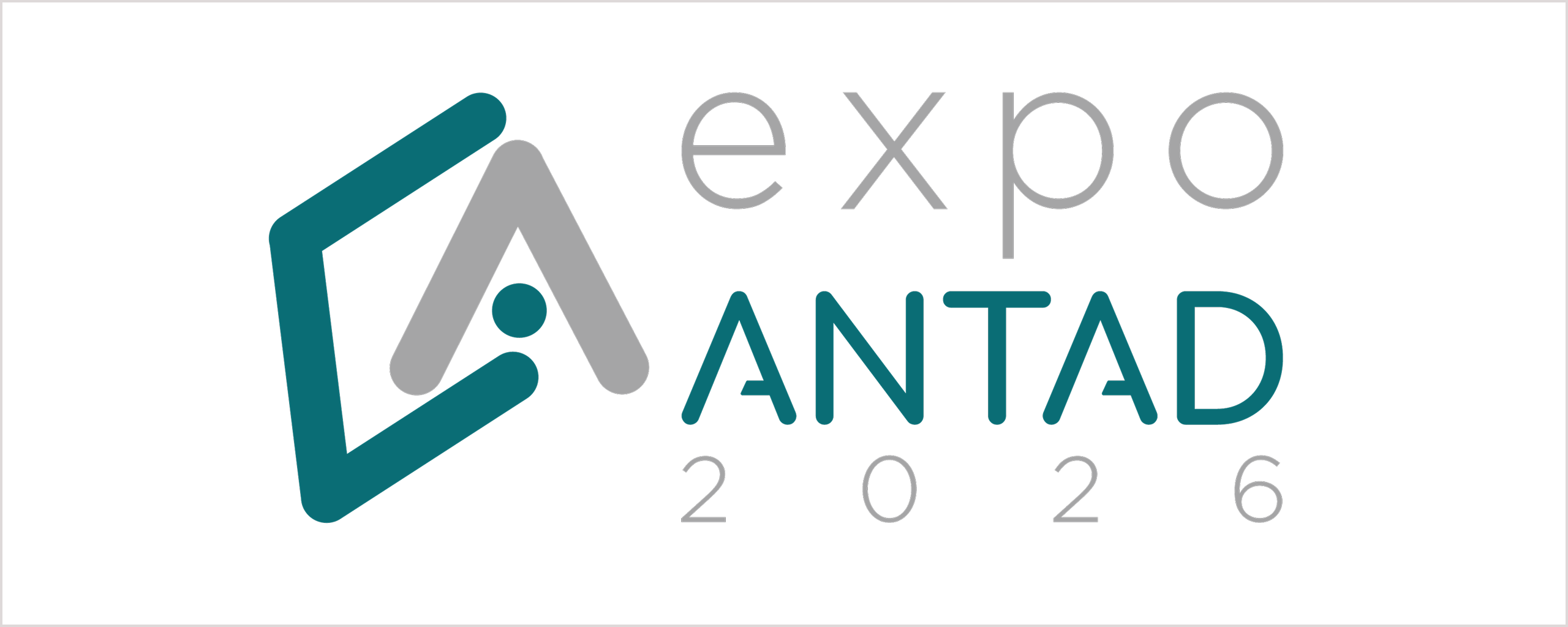 Logo de Expo ANTAD 2026 con un símbolo geométrico en verde y gris, y texto en colores coordinados sobre fondo blanco.