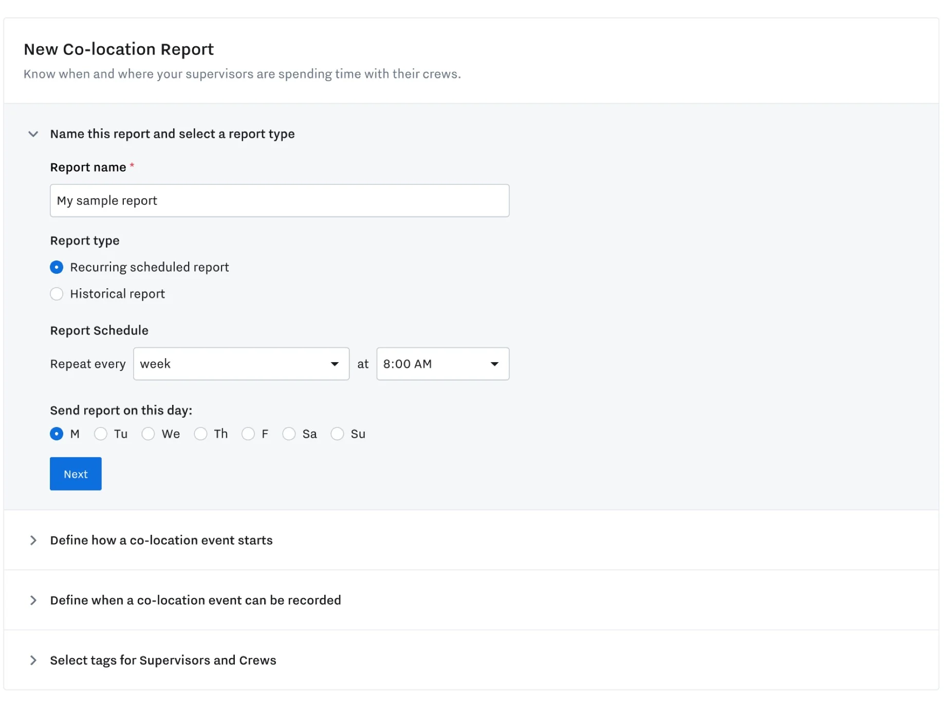Co. Location Request Example New Co-Location Report: Improve Field Safety & Productivity