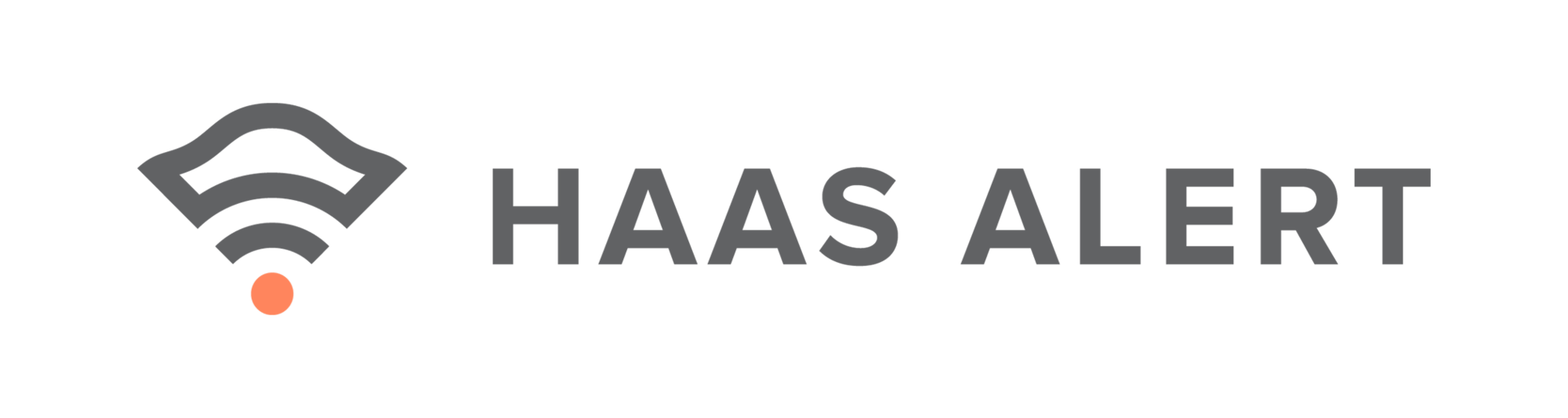 HAAS ALERT logo with gray WiFi symbol featuring orange dot and gray text spelling "HAAS ALERT"