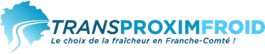 Logo de TRANSPROXIMFROID avec une vague bleue et le slogan "Le choix de la fraîcheur en Franche-Comté !"