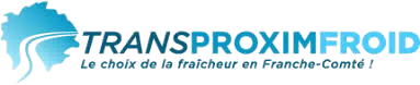 Logo de TRANSPROXIMFROID avec une vague bleue et le slogan "Le choix de la fraîcheur en Franche-Comté !"