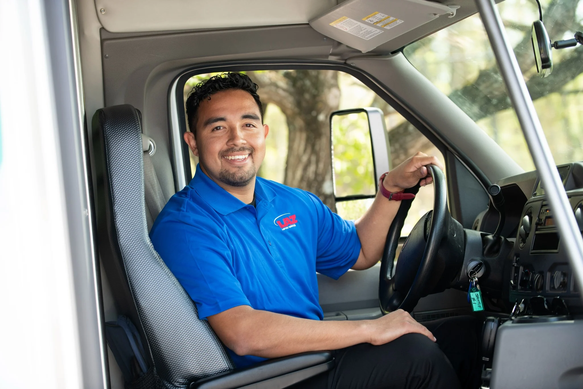 Bus driver smiling