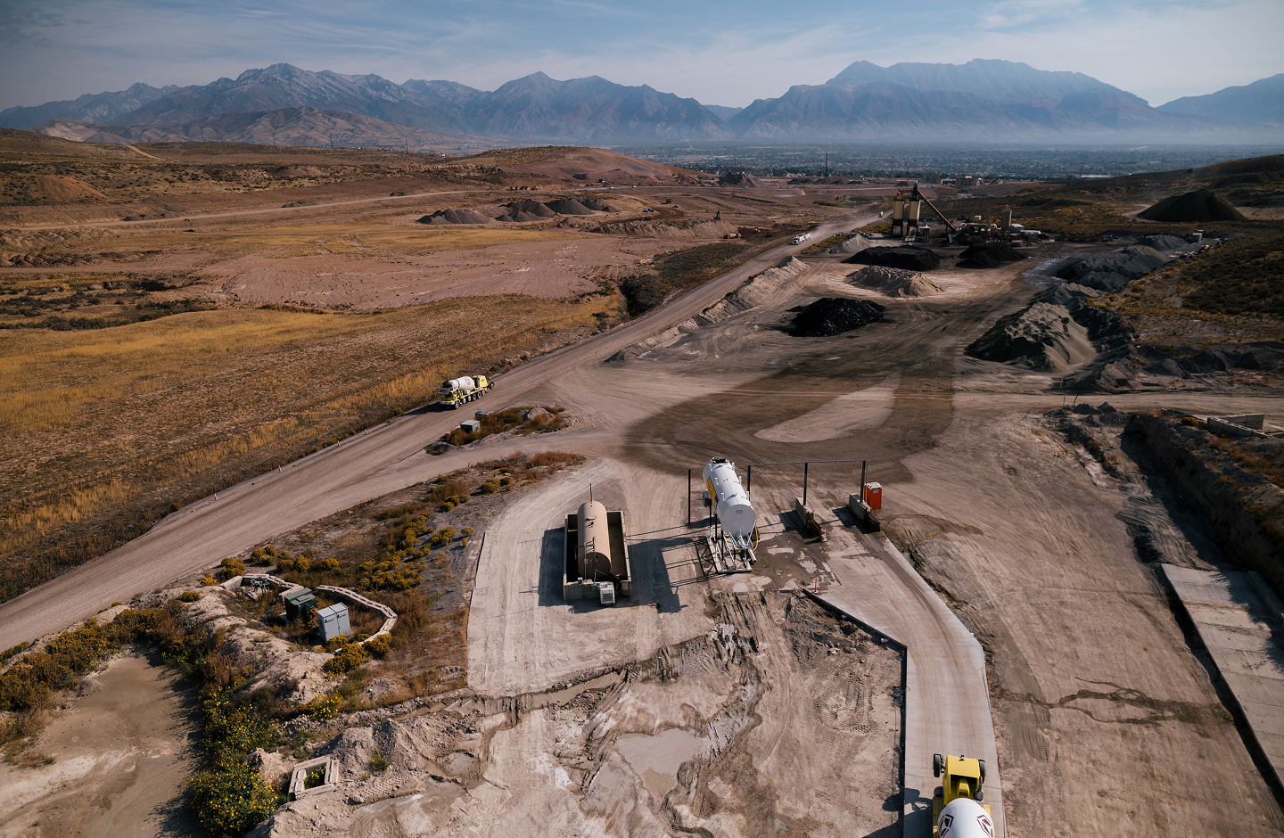 Aerial view of a construction and mining operation