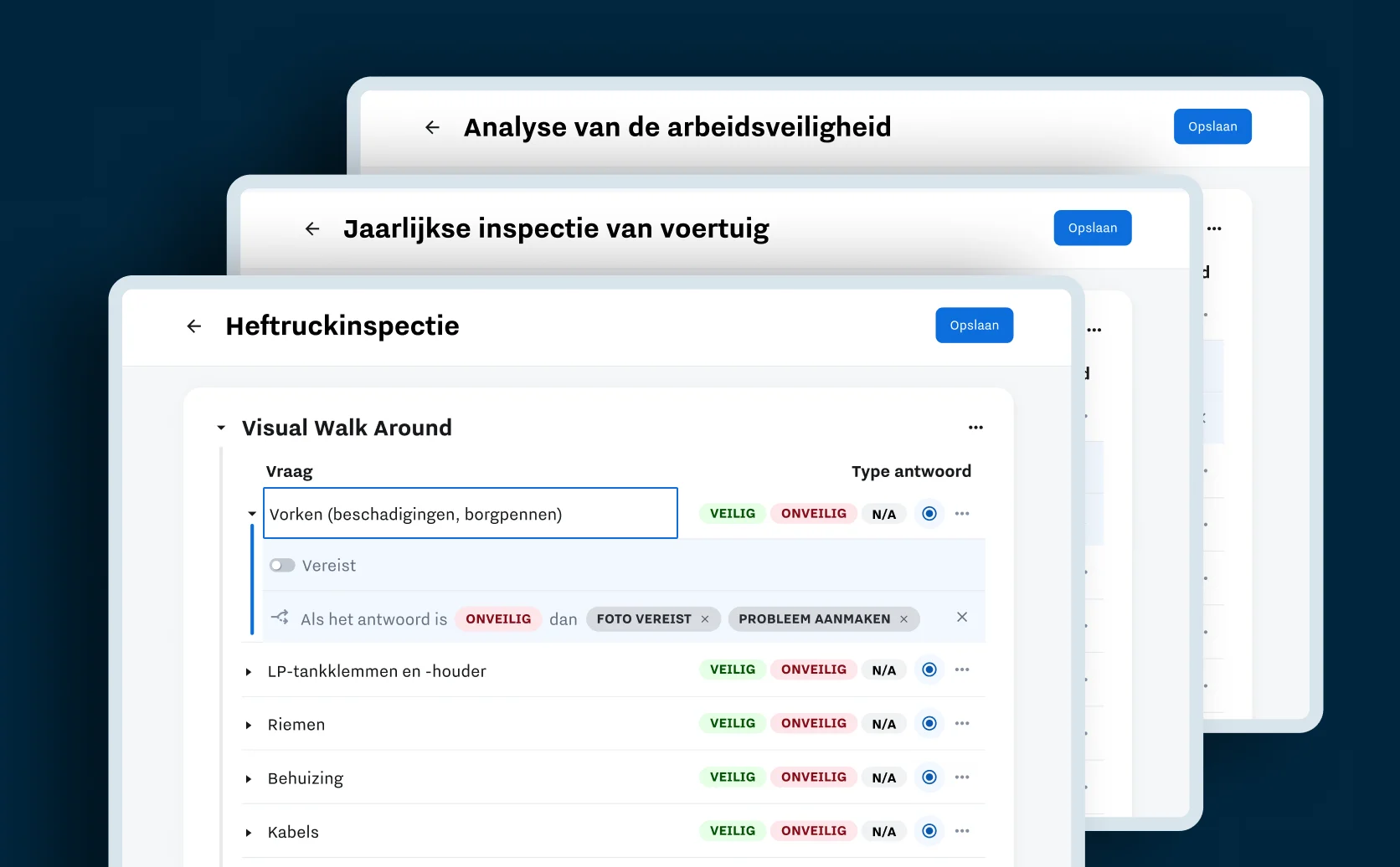Maak eenvoudig digitale formulieren zoals inspecties, checklists, audits en rapporten voor elk voertuig