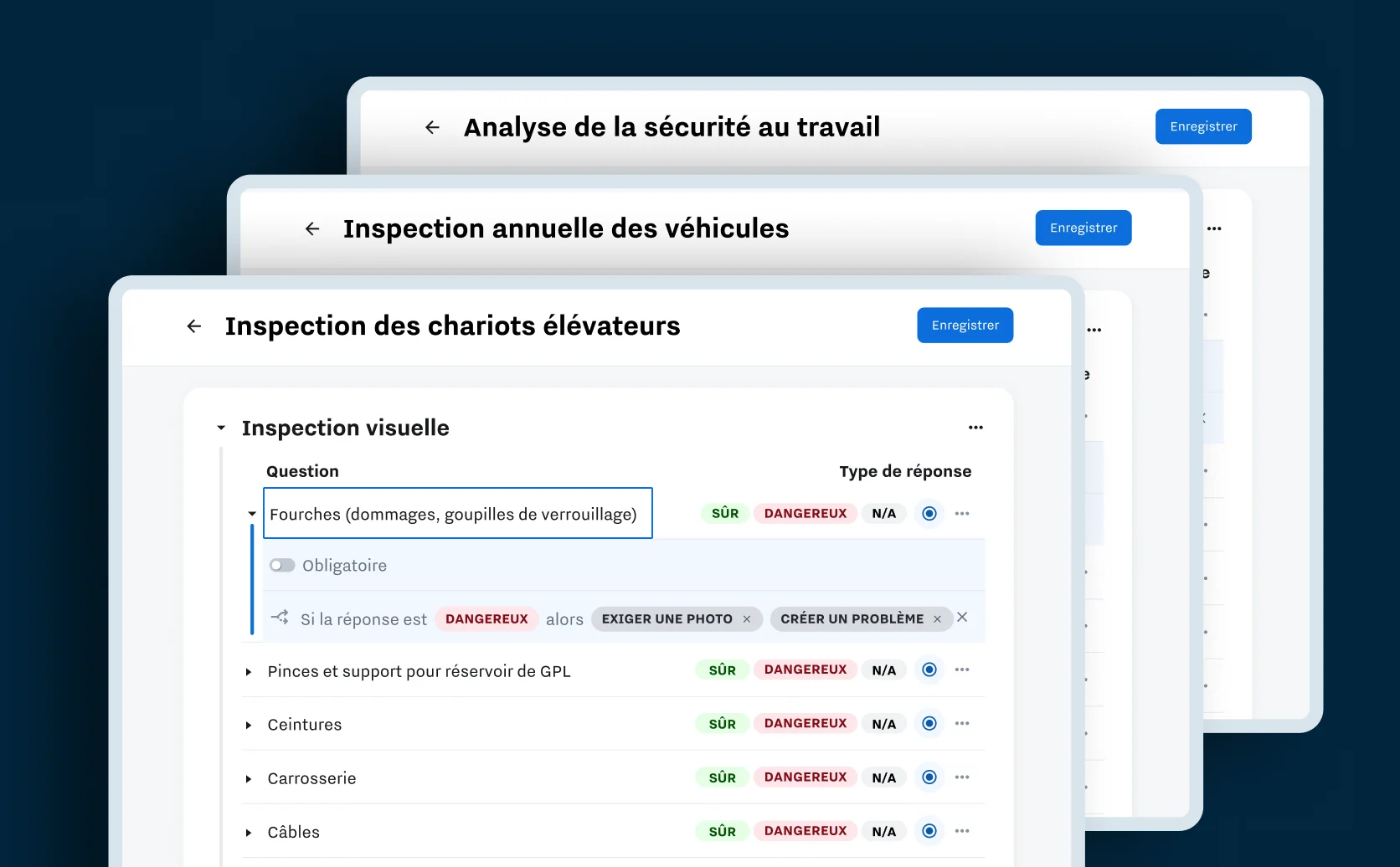 Créez facilement des formulaires numériques : inspections, listes de contrôle, audits, rapports, pour n'importe quel véhicule