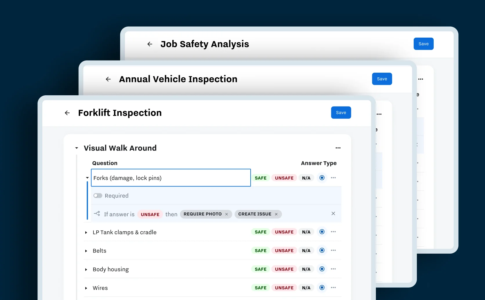 Easily create digital forms such as inspections, checklists, audits and reports for any vehicle