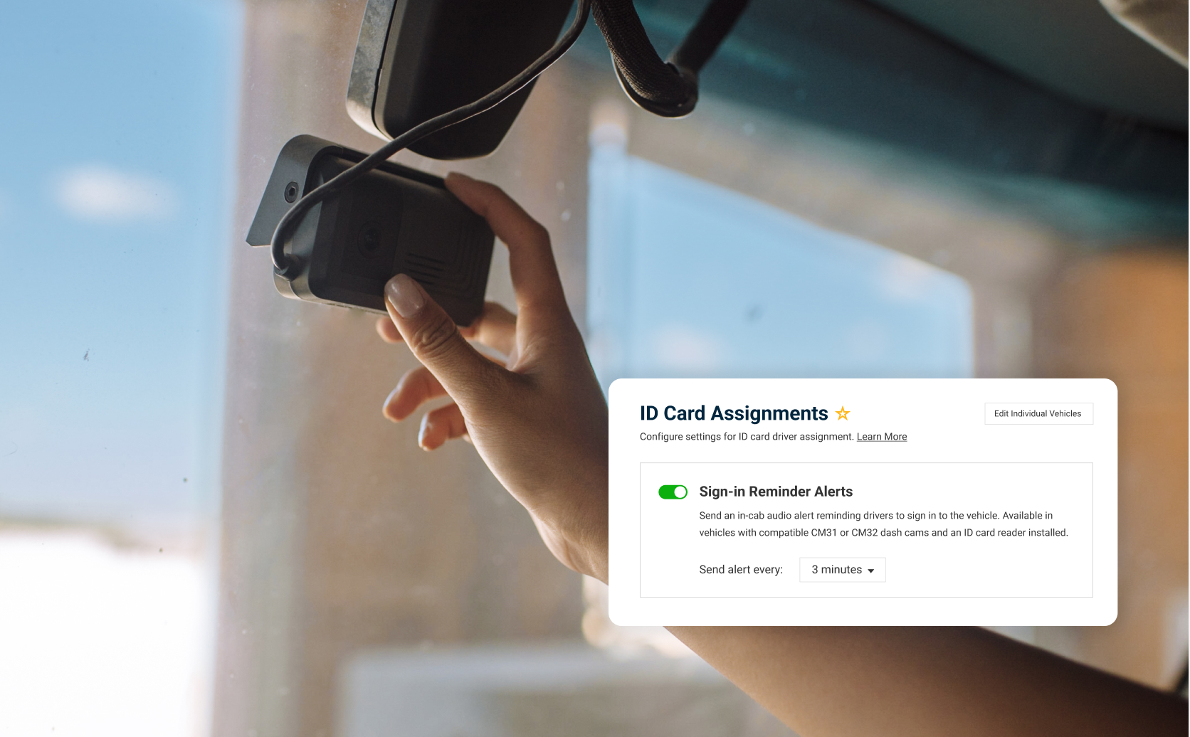 Screenshot of NFC Card Reader in-cab Audio alerts to remind drivers to sign in to the vehicle