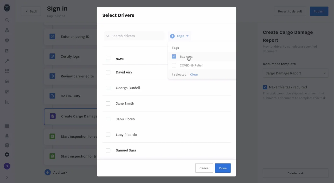 Select Drivers for Workflow