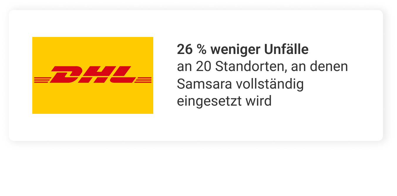 Reduzierung der Unfälle um 26% an 20 Standorten, an denen Samsara vollständig eingesetzt wird.