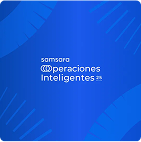 Fondo azul con texto "Operaciones inteligentes™" en blanco, con diseño de ondas y gradientes azules.