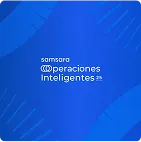 Fondo azul con texto "Operaciones inteligentes™" en blanco, con diseño de ondas y gradientes azules.