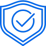 A blue outline of a shield with a checkmark inside, representing security or verification.