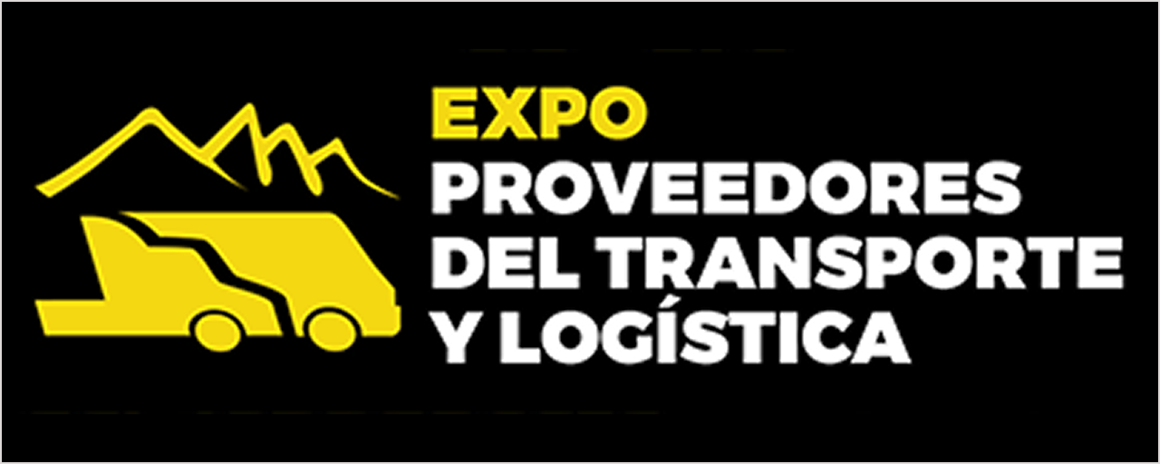 Logo de Expo Proveedores del Transporte y Logística con silueta amarilla de camión y montañas sobre fondo negro.