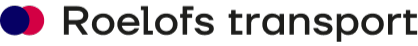 Roelofs transport logo met een rode en blauwe cirkel die elkaar overlappen naast de bedrijfsnaam in zwarte letters.