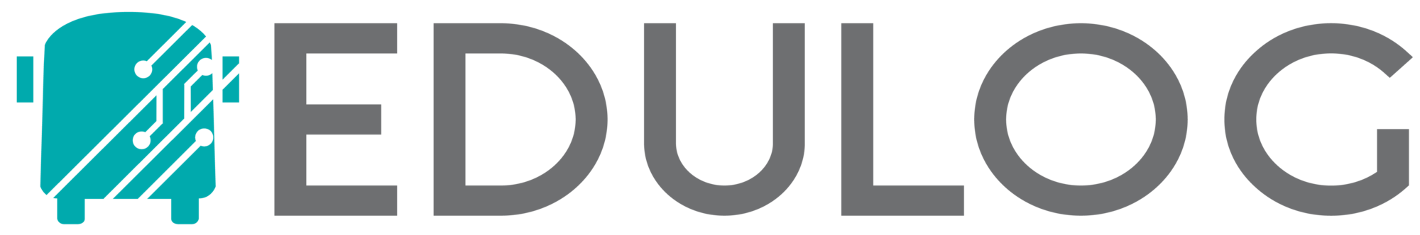 Teal stylized bus or backpack icon with circuit board pattern above the word "EDULOG" in gray text.