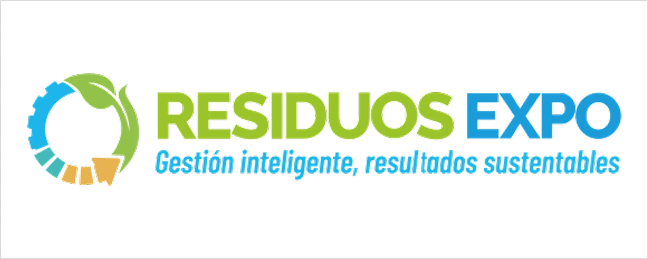 Logo de Residuos Expo con círculo de engranaje y hoja verde, lema "Gestión inteligente, resultados sustentables"