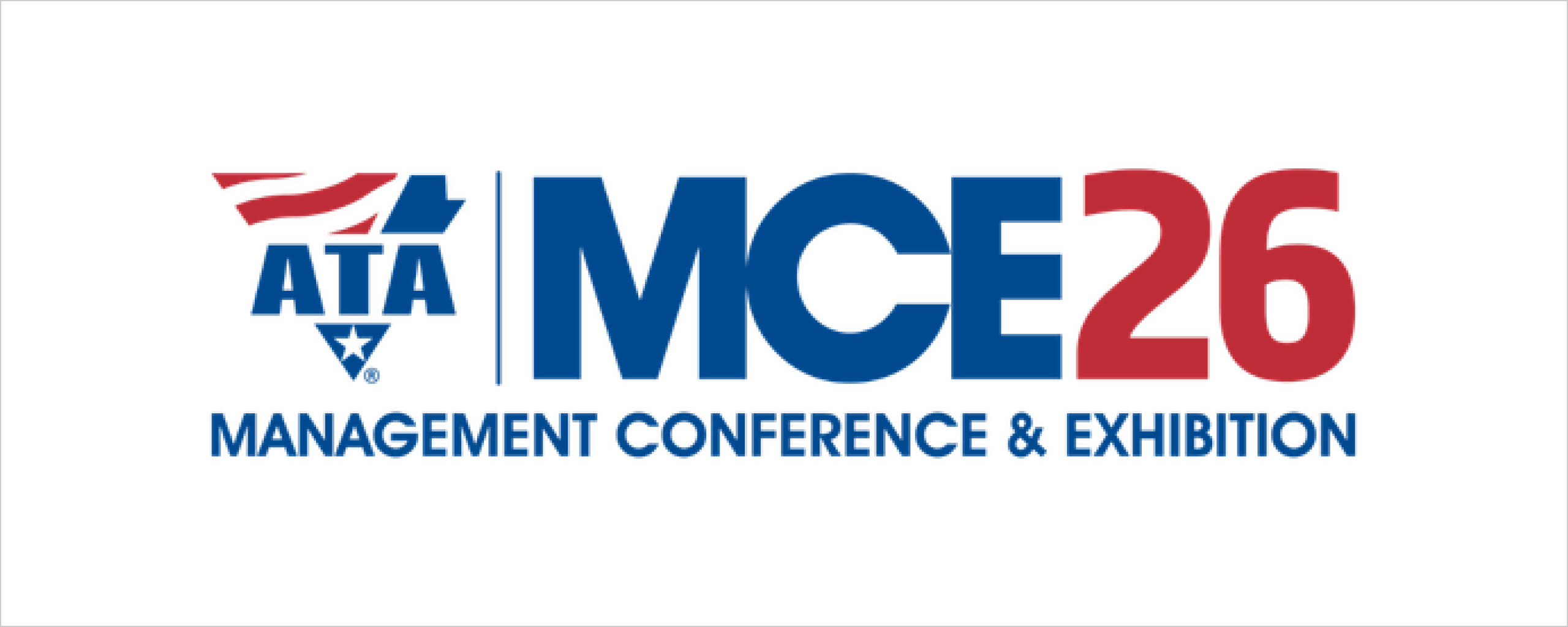 ATA MCE26 Management Conference & Exhibition logo in blue and red on a white background.