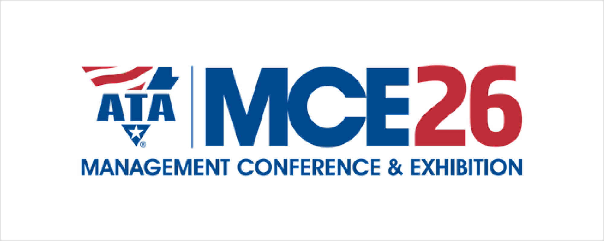 ATA MCE26 Management Conference & Exhibition logo in blue and red on a white background.