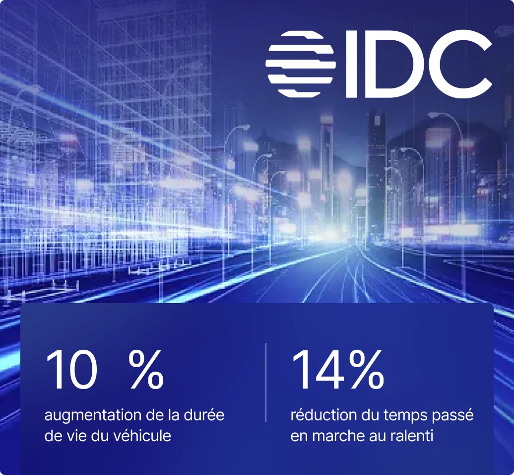graphique idc montrant une durée de vie de véhicule 10 % plus longue et 14 % de moins de temps de marche au ralenti