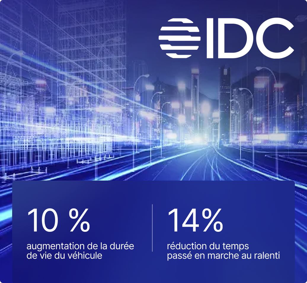 graphique idc montrant une durée de vie de véhicule 10 % plus longue et 14 % de moins de temps de marche au ralenti