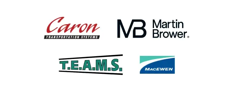 Logos of four companies: Caron, Martin Brower, T.E.A.M.S., and MacEwen displayed in a horizontal row.