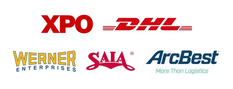 Logos of five logistics companies: XPO, DHL, Werner Enterprises, SAIA, and ArcBest displayed in a horizontal row.