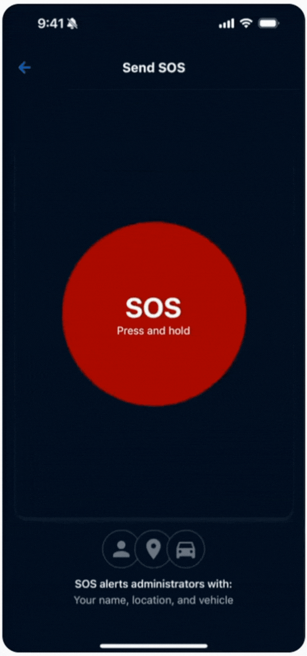 In app SOS long press UI