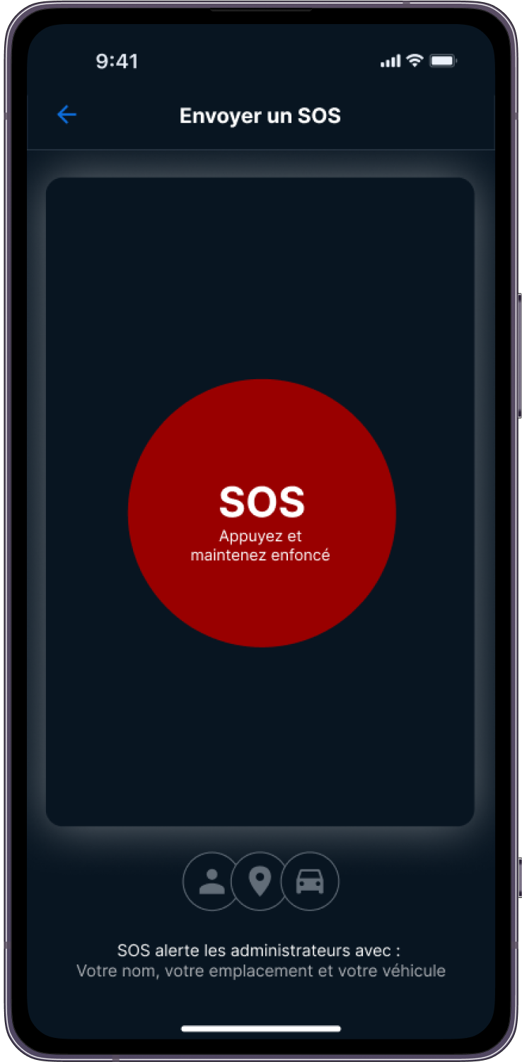 Dans l'application SOS, appui long sur l'interface utilisateur