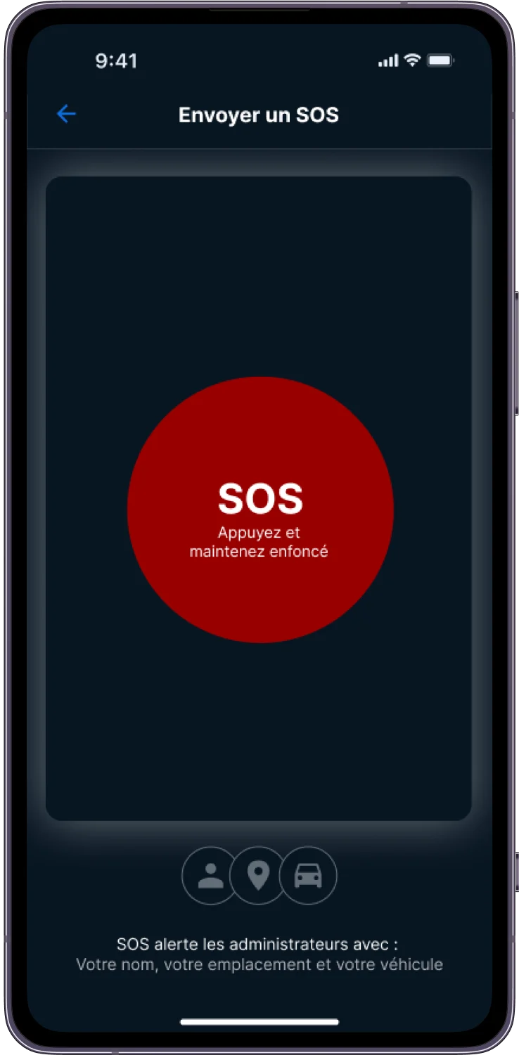 Dans l'application SOS, appui long sur l'interface utilisateur
