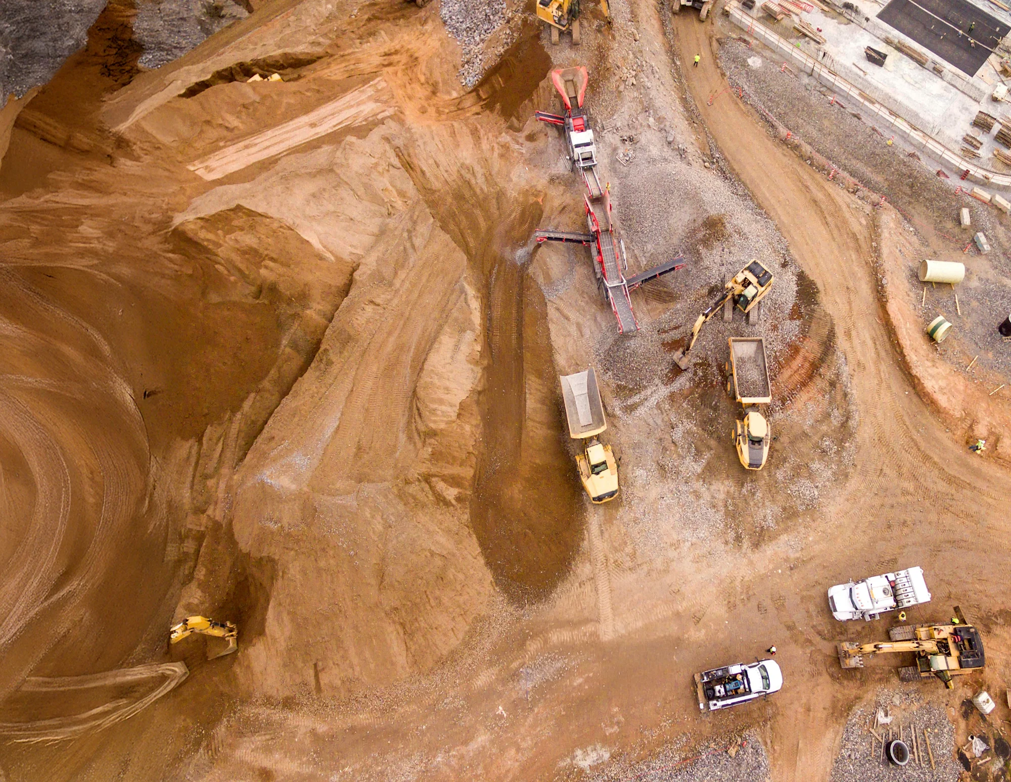 Aerial view of a construction site with heavy machinery