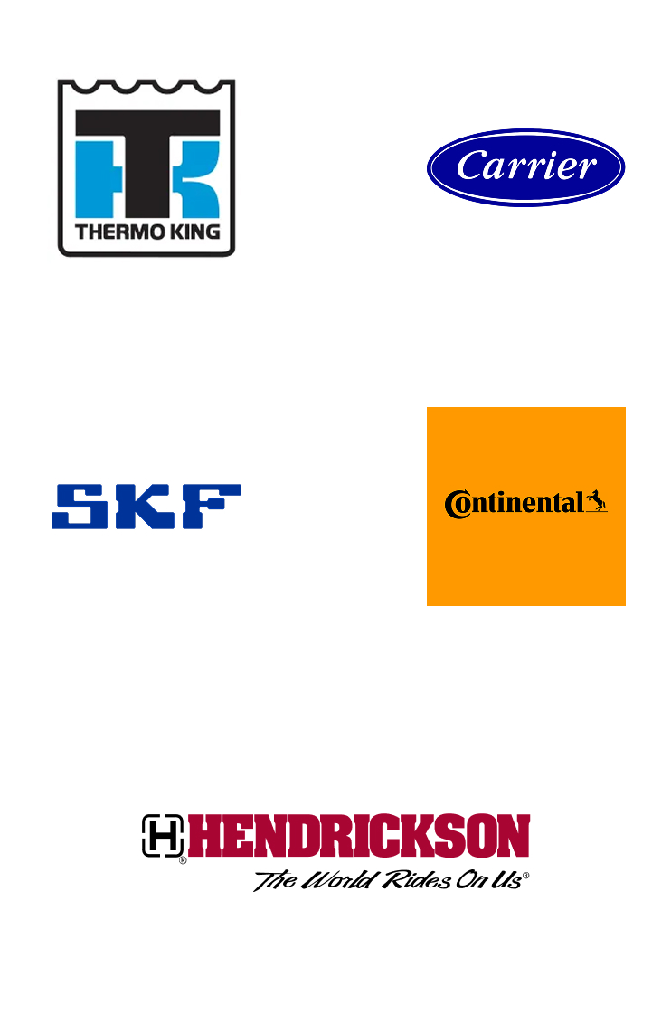 Logo's van Thermo King, vervoerder, SKF, Continental en Hendrickson