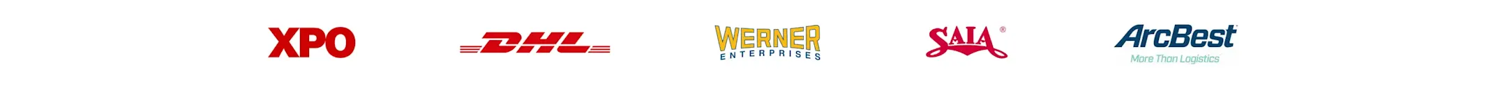 Logos of five logistics companies: XPO, DHL, Werner Enterprises, SAIA, and ArcBest displayed in a horizontal row.