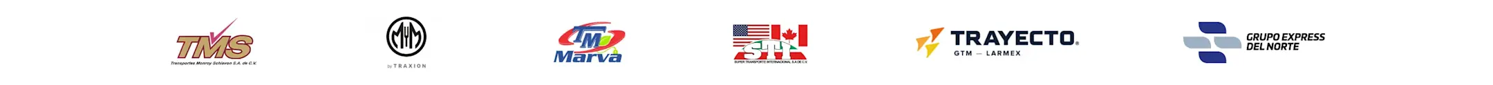 Logotipos de empresas de transporte y logística incluyendo TMS, Marva, Trayecto y Grupo Express del Norte.