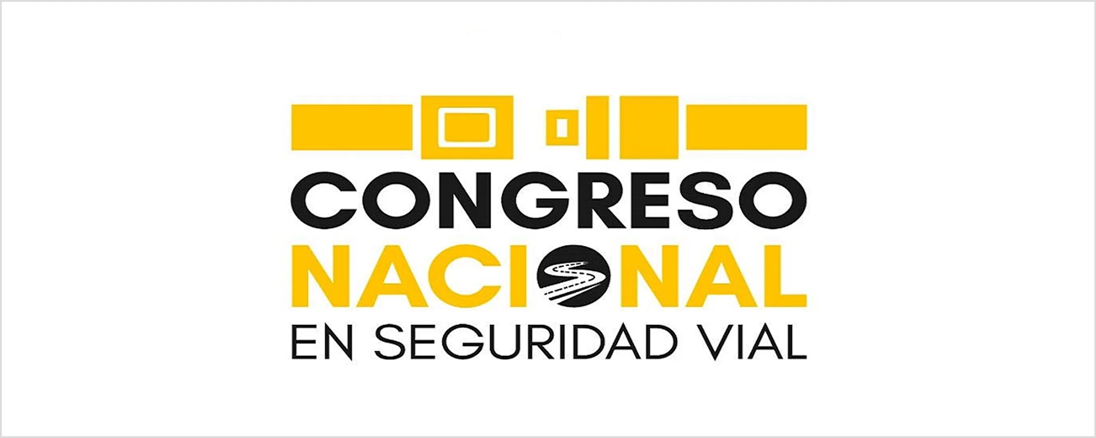 Logo del Congreso Nacional en Seguridad Vial con elementos gráficos amarillos y texto negro, incluye un símbolo de carretera.