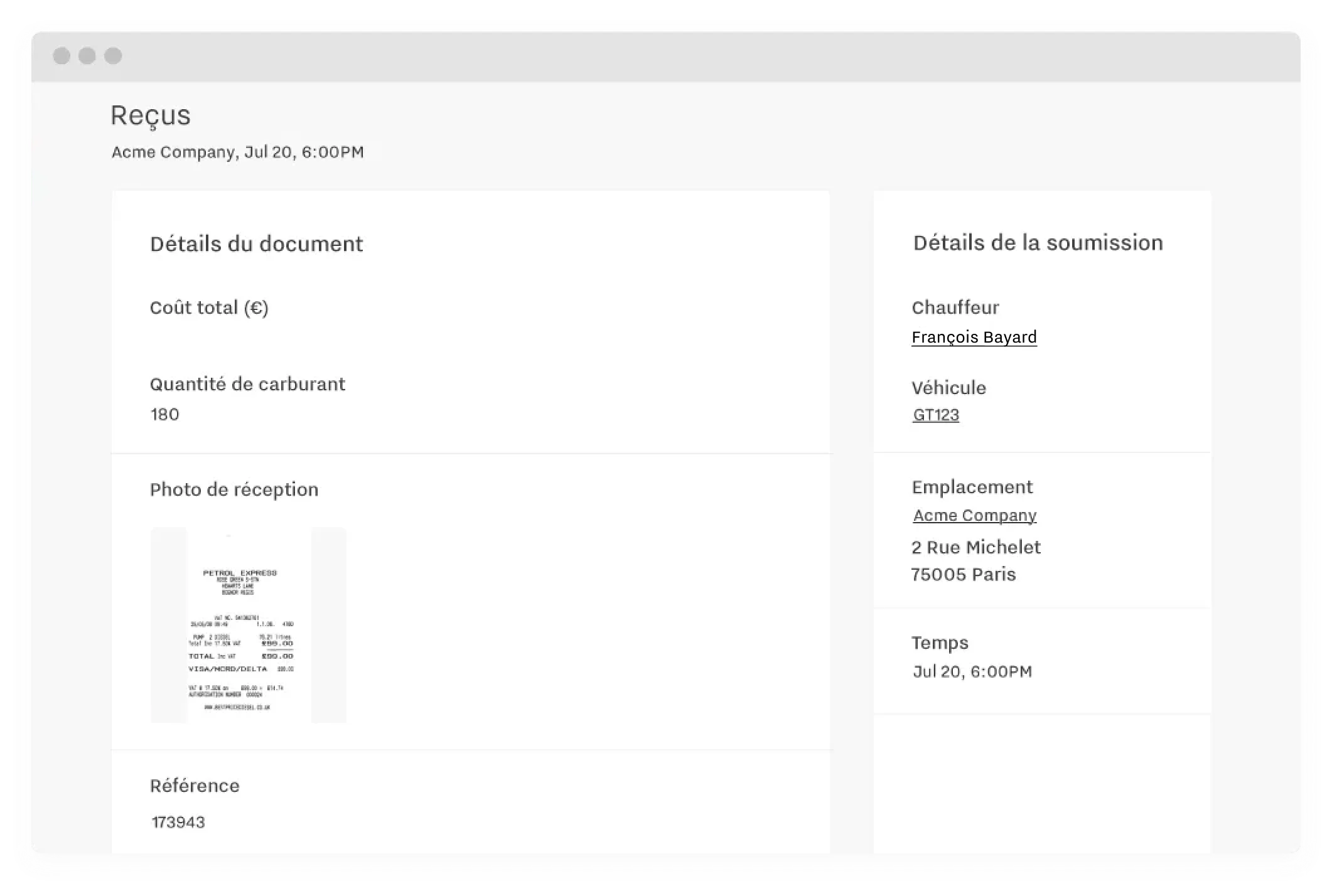 Fuel receipt